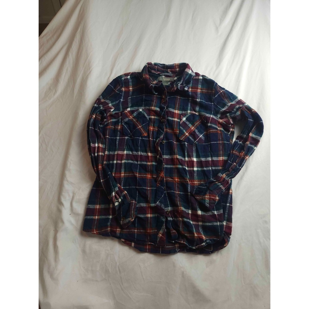 Natural Reflections Shirt Womens Medium Blue Plaid Flannel Button Up Long Sleeve